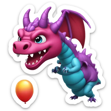 a dragon being inflated like a balloon and then it becomes a big round bouncy inflated dragon balloon sticker