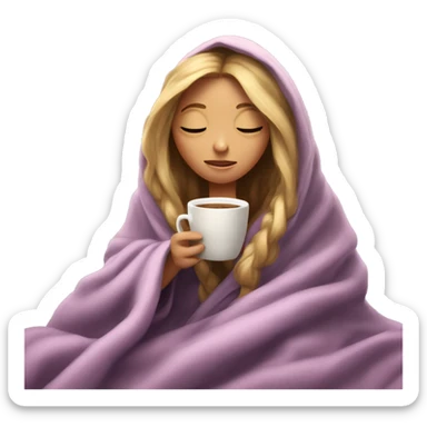 girl inside a blanket sipping coffee eyes closed like rapunzel sticker