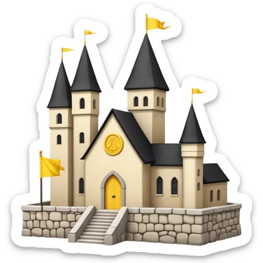simple magic school, white background, magic school, black roof, with a big flag, big flag on a roof, big yellow flag, white school sticker