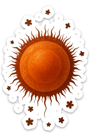 realistic and cinematic illustration of high-quality ovulation, healthy mature ovum with anatomical details, warm colors, fertility symbols, no background, aspect ratio 2:3 sticker