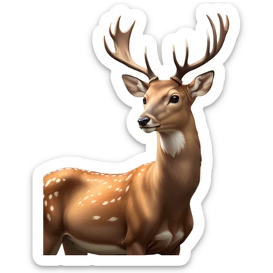 Cinematic Noble Deer Portrait Emoji, Poised and regal, with a graceful, slender build and a dappled Fur of warm browns and creams, elegant antlers crowning its head, deep-set soulful gentle eyes, Simplified yet sharp and sophisticated features, highly detailed, glowing with a soft, dignified glow, high shine, intelligent and serene, stylized with an air of forest majesty, focused and attentive, soft glowing outline, capturing the essence of a watchful woodland guardian, so majestic it feels as though it could gracefully leap out of the screen with effortless authority! sticker