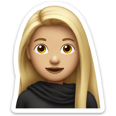Cute woman with long straight blonde hair. She is having a black scarf in the mouth. sticker