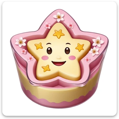 Sakura pudding shaped like a star with a face and cherry blossom decoration sticker