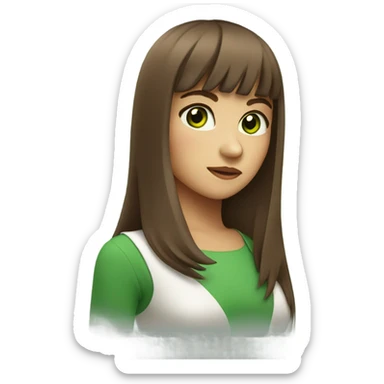 Woman Long brown hair with bangs and green Eyes - in a cute pose sticker