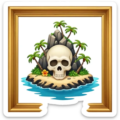 Cinematic 32K HD ultra detailed image of an island in the form of a skull sticker