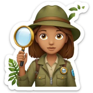 a girl with jungle and magnifying glass sticker