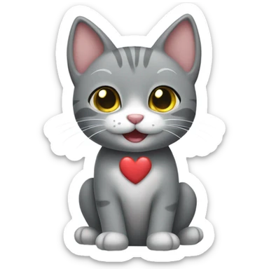 Grey cat with smile and heart ears sticker
