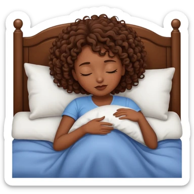 Chica morena con cabello crespo castaño dormida en cama sticker