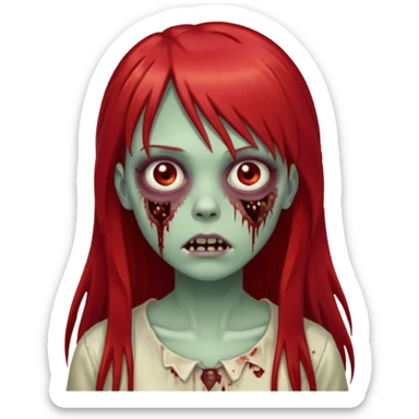 create a zombie girl with red long hair and straight bangs sticker