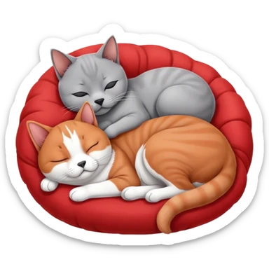 gray British Shorthair cat curled up and sleeping next to a red Basenji dog sticker