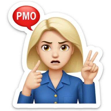 An angry lady with her finger up and the letters “Don’t PMO” in a speech bubble  sticker