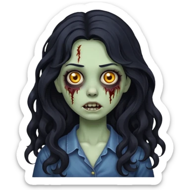A girl zombie with long black wavy hair emoji sticker