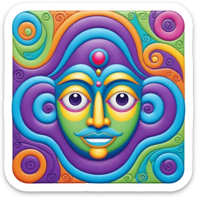 psychedelic blotter with abstract swirls and a subtle Hofmann face, colorful, no text sticker