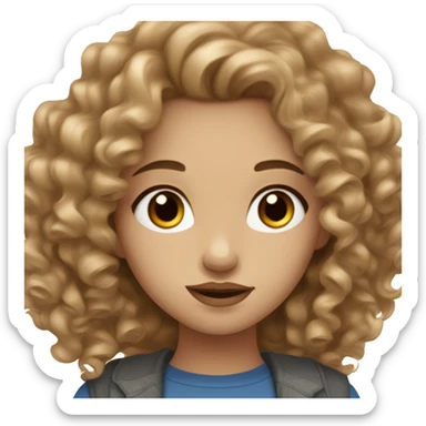 girl with light brown curls medium long hair, blue-grey eyes, rosy lips and light skin  sticker