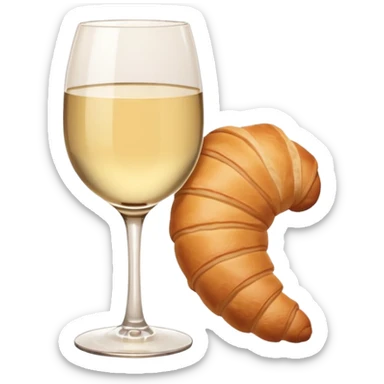 French cuisine humanless avatar in clean emoji-style illustration. Croissant and wine glass, soft beige tones, simple shapes, flat design, refined and cozy. sticker