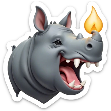 Cinematic Cute Yawning Rhinoceros Portrait Emoji, Head tilted slightly with a dramatic, wide-open yawn, showcasing a soft, textured slate-gray hide with a slightly drooping white horn and eyes barely open in drowsy contentment, Simplified yet irresistibly adorable features, highly detailed, glowing with a soft, cozy glow, high shine, relaxed yet expressive, stylized with a touch of rugged whimsy, bright and endearing, soft glowing outline, capturing the essence of a sleepy yet affectionate rhinoceros, so drowsy it feels like it could stretch out of the screen and curl up for a nap! sticker