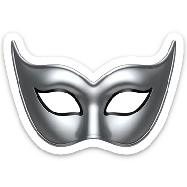 A sleek masquerade mask emoji made of polished silver chrome, smooth sensual curves, reflective metallic surface, mysterious sexy luxury vibe, minimal iOS emoji style, centered, clean white background sticker