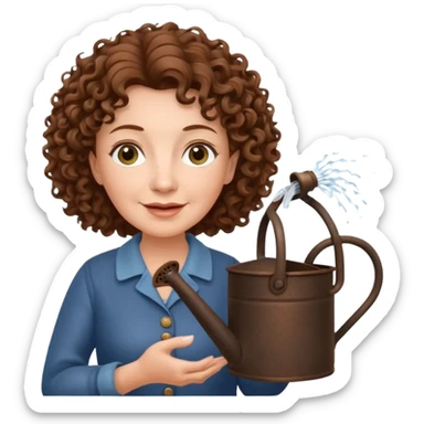 Older female florist – curly hair, hold garden watering pot sticker
