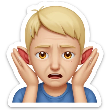 person covering ears, wincing in pain sticker