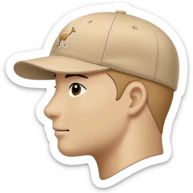 Beige Kangol flat cap seen from the side profile, classic baseball cap silhouette, with visible kangaroo logo on the side, iOS emoji style, light tan color sticker