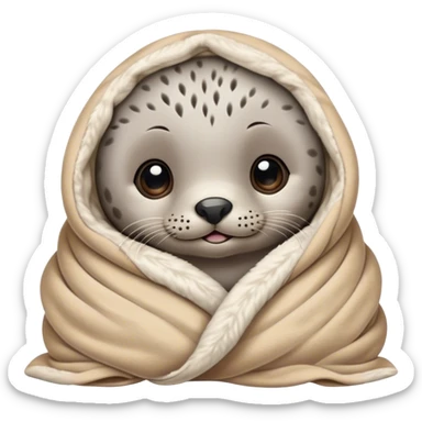 Disney-style cute harbor seal pup in blanket sticker
