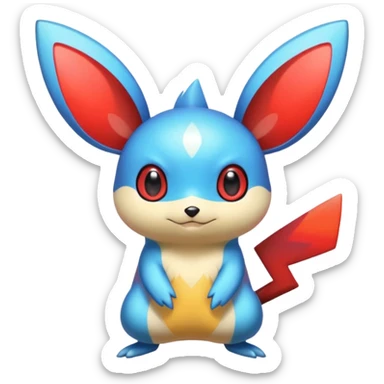 Blue and Red colorful iridescent Emolga-Victini-Pichu-Dedenne-fusion sticker