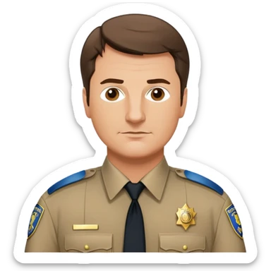 Nathan Fillion as John Nolan from The Rookie, police officer with short hair and uniform sticker
