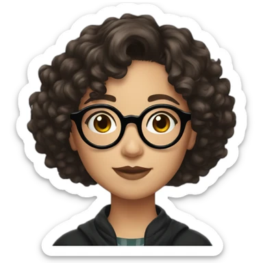 girl with short curly dark brown hair and harry potter glasses sticker