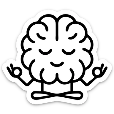 brain thinking, black outlined icon style, meditative expression, no background sticker