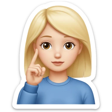 emoji of a girl making the ‘small’ gesture: thumb and index finger almost touching to indicate tiny size, other fingers curled, hand positioned near her face, soft glossy emoji texture sticker