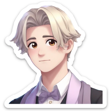 Gorgeous romantic hot attractive anime style modern gentlemanly anime shojo guy with pretty ponytail hair and colorful eyes and blushing face aesthetic trending style  pastelcore cottagecore kawaiicore sticker