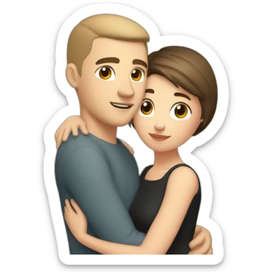 white skin Boyfriend with a dark blonde buzzcut and short dark brown hair girlfriend hugging sticker