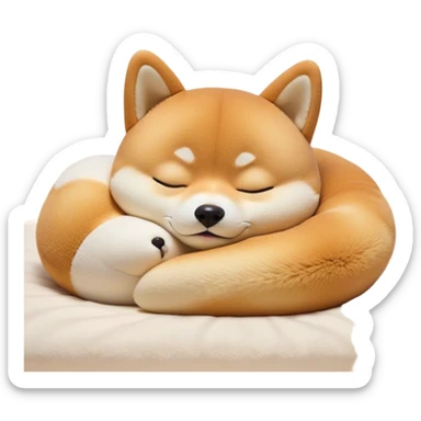 Cinematic cute Sleeping Shiba Inu Portrait Emoji, cute and serene, with a round, adorable build and a plush fur with a soft creamy underbelly, eyes gently closed in peaceful slumber, Simplified yet irresistibly endearing features, highly detailed, glowing with a gentle, dreamy glow, high shine, relaxed and content, stylized with a touch of whimsy, bright and heartwarming, soft glowing outline, capturing the essence of a blissfully sleepy companion, so comically serene it feels like it could roll out of the screen and snore with adorable charm! sticker