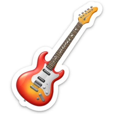 A 3D Apple-style emoji showing the word "ROCK" in bold metallic letters, with a small electric guitar leaning on the text, vibrant glowing effect, playful and energetic cartoon style, symbolizing rock music. sticker