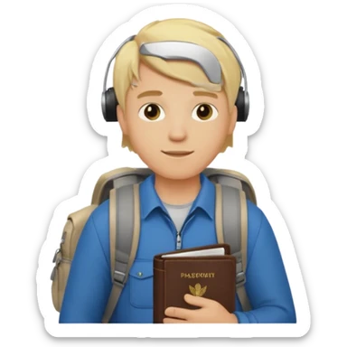 blonde haired Traveler character with passport, backpacker, male sticker