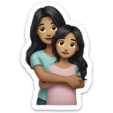 realistic hug of long black hair girl and young boy sticker