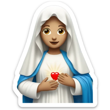 blessed virgin mary white skin with blue veil with white clothes holding a red heart in her hands sticker