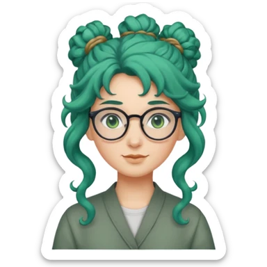 cabelo encaracolado longo, azul, óculos, olhos verdes, raça branca, penteado topo cabeça sticker