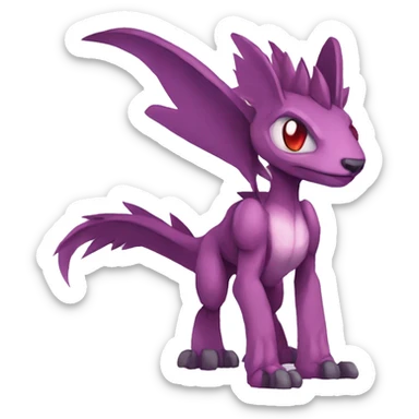 Mauve-maroon-red-violet-colored edgy anthro-genesect-raptor-scalie-sona-Fakémon-hybrid with a mane on head and back full body sticker