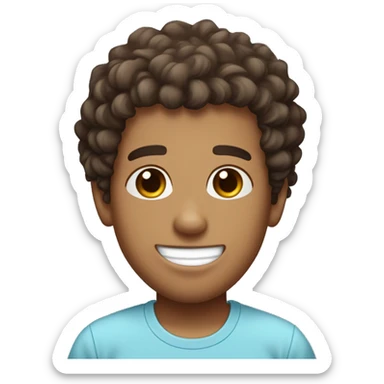 cute tan skinned guy with low taper fade brown soft curly hair, darkbrown eyes, wearing a lightblue tshirt, sticking out tongue sticker