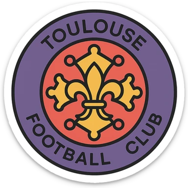 Toulouse football club badge as a vector-style icon, geometric shapes, stylized elements, focus on the fleur-de-lis, purple accents sticker