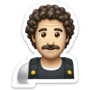 Withe man with curly dark brown hair without mustache seems like Mario bros sticker
