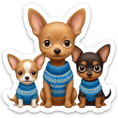 Cagnolini piccoli seduti un chiuaua un Bassotto e un Yorkshire con vestitini in maglia sticker