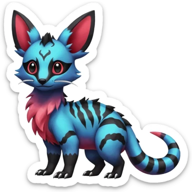 Rare exotic cute gothic colorful Salandit-Eevee-Civet-species-Fakemon-hybrid-creature, with markings, full body sticker
