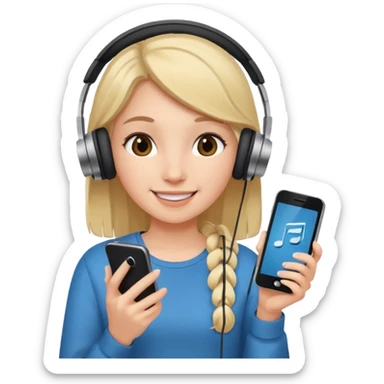 Girl listening to music with earphone and phone in hand sticker