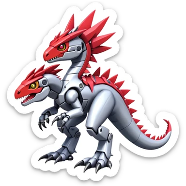 Spiky maned Cool Edgy Futuristic shiny colorful cyborg-Digimon-Fakemon-Guilmon-Velociraptor-Mecha full body  sticker