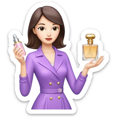 stylish woman spraying perfume, holding a perfume bottle, soft mist spray in the air, elegant pose, 3D cartoon, mobile game icon style, clean background, no text, no watermark

 sticker
