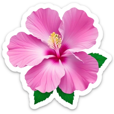 Cinematic Realistic image of a Mugunghwa flower (Rose of Sharon), rendered with delicate petal textures and vibrant pink hues, set against a minimalist background with gentle, diffused lighting that highlights its national significance sticker