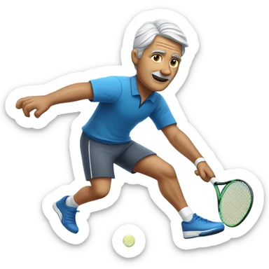 Gray haired man with no beard with a knee brace playing tennis like a pro sticker