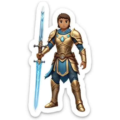 An icon representing an RPG, inspired by Elden Ring, featuring a lone warrior standing on a cliff overlooking a vast, mystical landscape. The design includes intricate armor, a glowing sword, and a majestic, otherworldly sky. Transparent background sticker